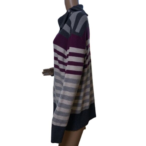 Eddie Bauer Gray Red Striped Highneck Pullover Button Academia Sweater Size XL - Picture 11 of 15